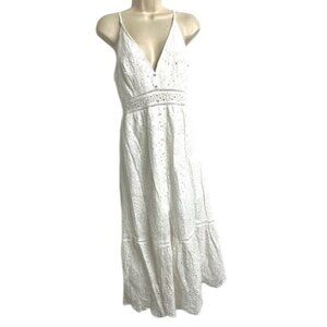 Simplee Cotton Sleeveless Resort Eyelet Lace V-Neck, Adj. Straps Midi Dress  XL